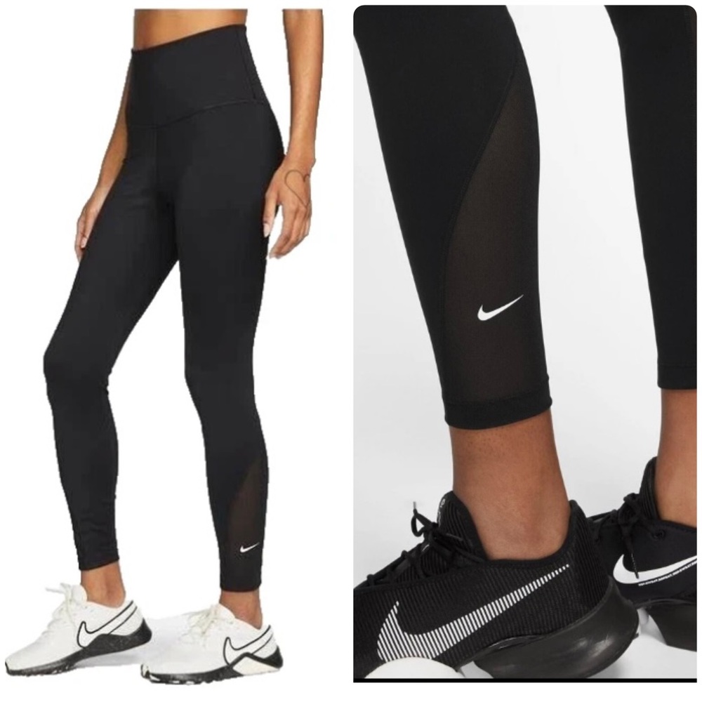 Nike Dri-FIT Black Leggings 7/8 Mesh Calf Size Small